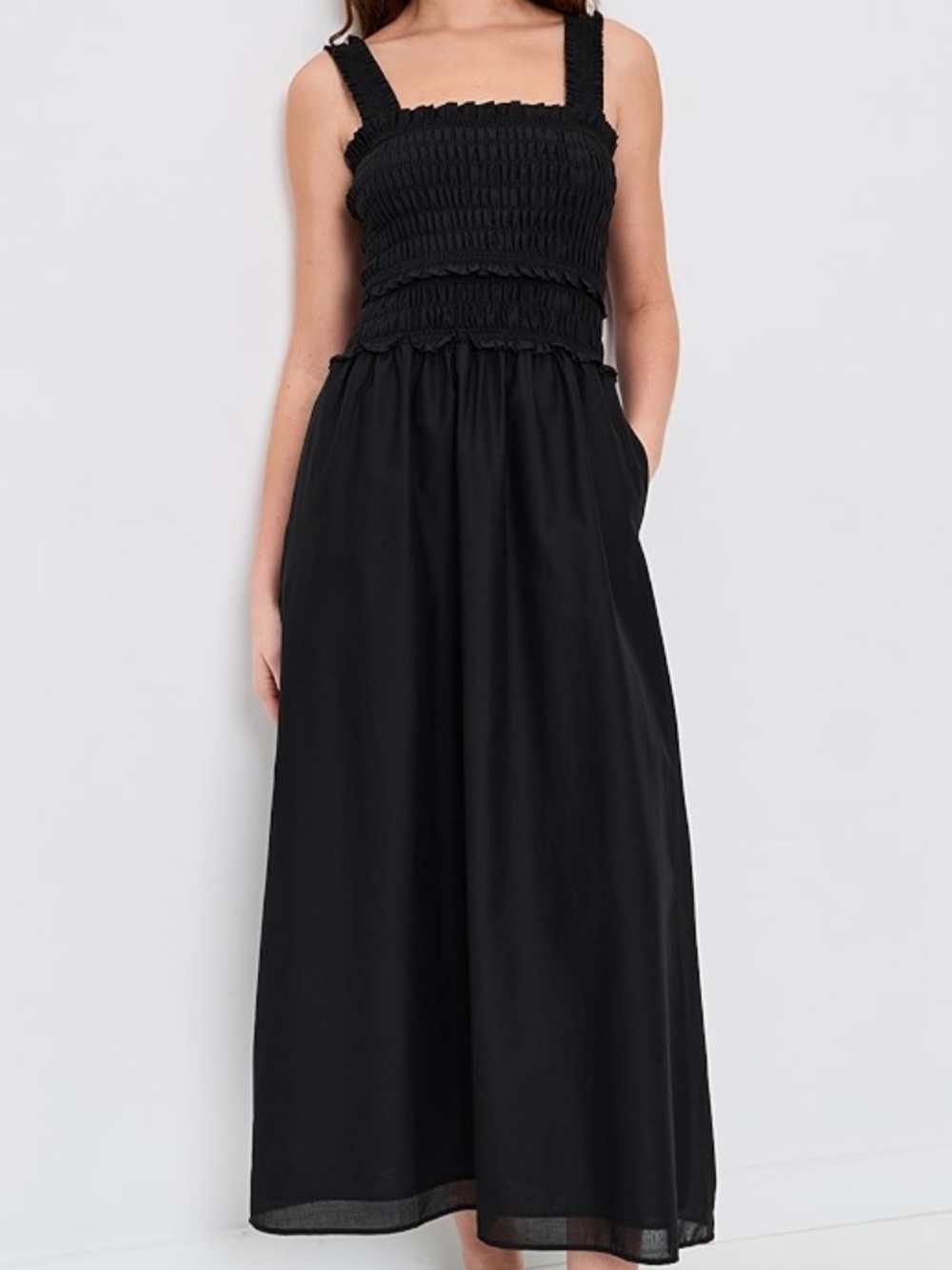 Hill House Home Azalea Black Smocked Maxi Dress